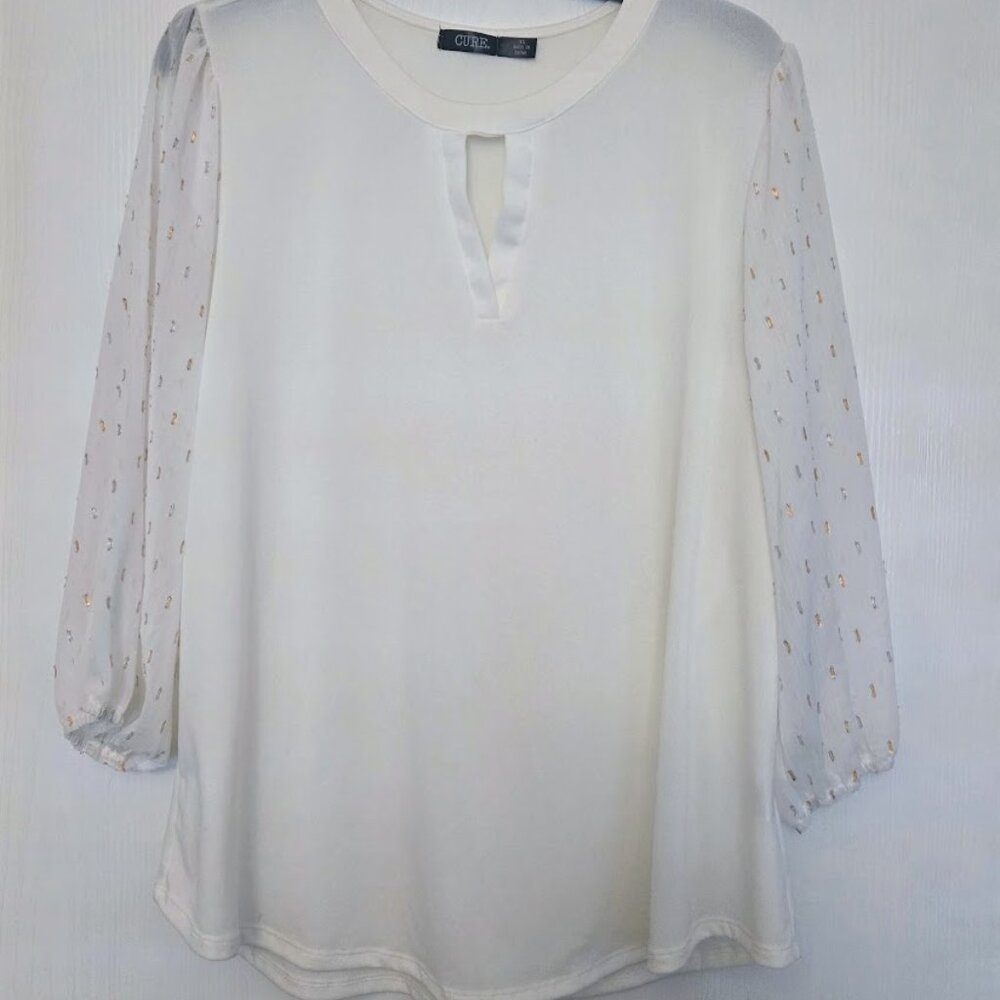 Cure ivory cream color 3/4 tunic‎ top XL